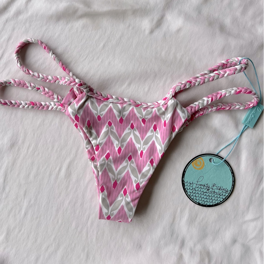 NWT Frankie’s Bikini Bottoms - Pink and White Design (Size X-Small)